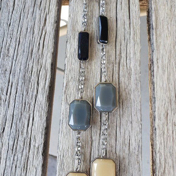 Chico's Long Silvertone Necklace with Chunky Stones - Picture 3 of 5